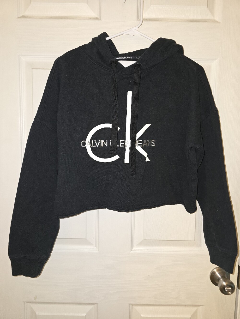 Calvin Klein Jeans Black Cropped CK Logo Hoodie